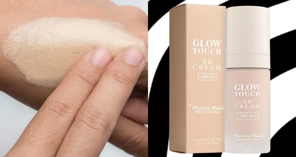 Testowanie, czy krem BB zatyka pory. Na dłoni aplikacja lekkiego podkładu Pierre René Glow Touch BB Cream SPF 50+.