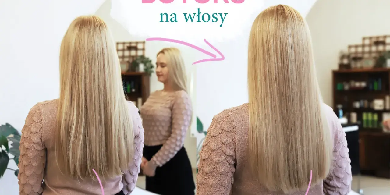 Przed i po zabiegu botoksu na włosy. Włosy po zabiegu są gładkie i lśniące. Efekt utrzymuje się długo.